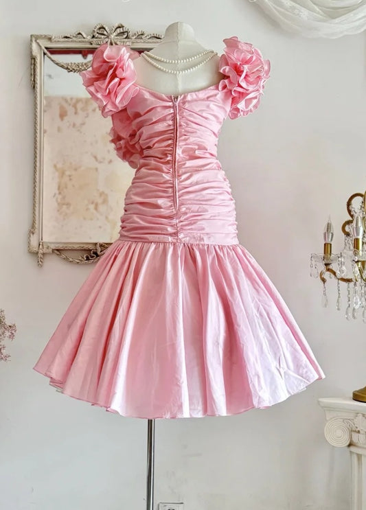 Beauty Homecoming Dress Off Shoulder Pleated Ruffle Short Prom Dress Birthday Party Outfits D4453