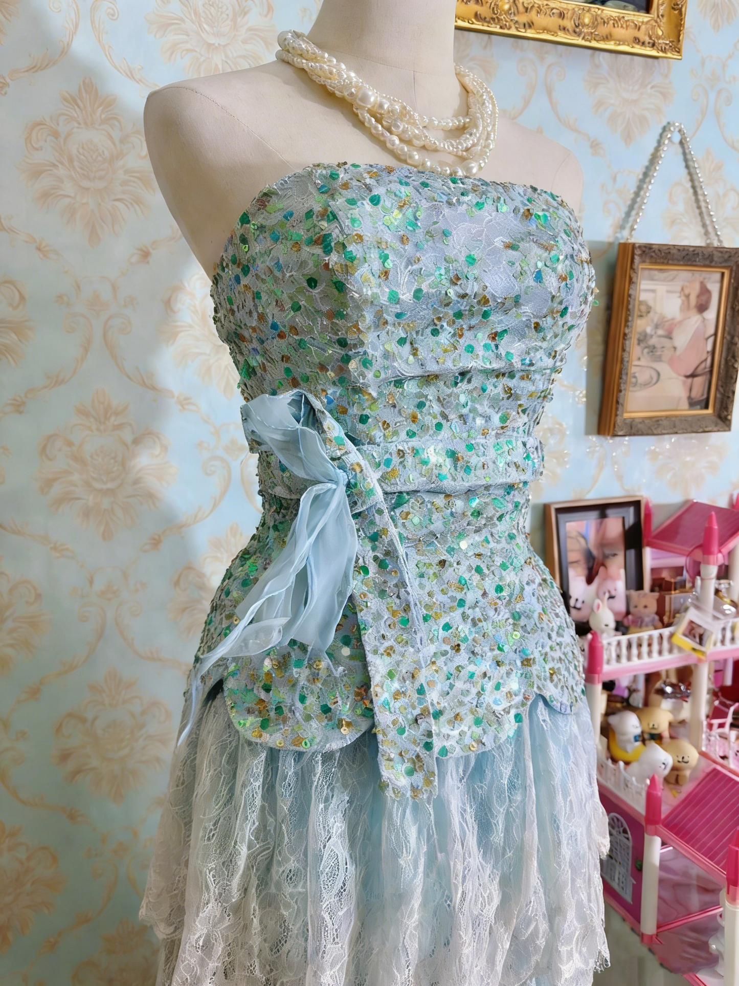 Glänzendes Ballkleid mit herzförmigem Pailletten-Meerjungfrauen-Abendkleid, Galakleid, Geburtstagspartykleid, D3415