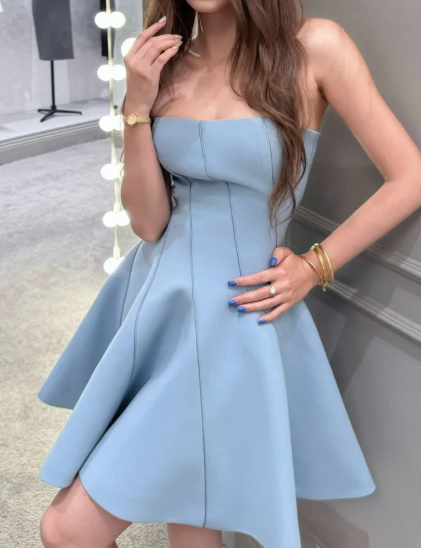 Minimalist Homecoming Dress Strapless Short Prom Dress Birthday Party Outfits Cocktail Dress D4501