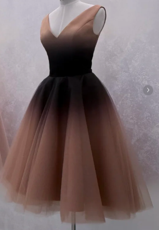 Ombre Prom Dress V-neck Pleated Tulle Gala Dress Evening Dress Cocktail Dress D4502