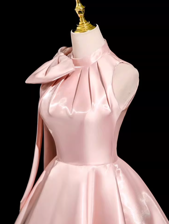 Sweet Prom Dress Light Pink Crew Neck Pleated Evening Dress Quinceanera Dress Ball Gown D4507