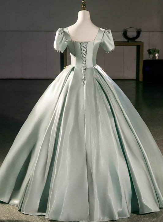 Elegant Prom Dress Light Green Square Neck Pleated Evening Dress Quinceanera Dress Ball Gown D4508