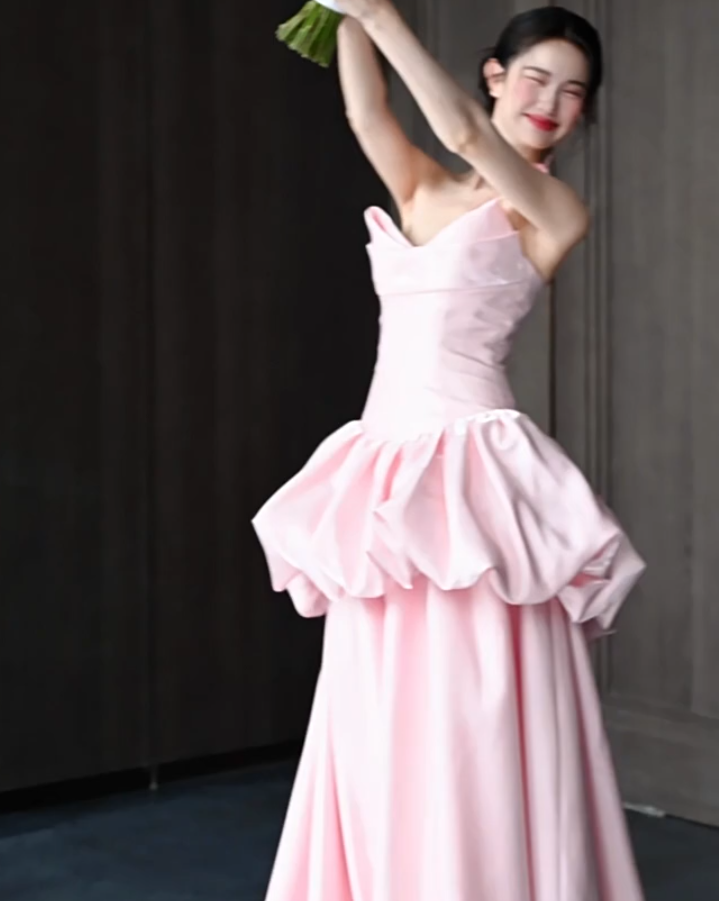 Cute Prom Dress Light Pink V-neck Pleated Gala Dress Evening Dress Formal Dress D4509