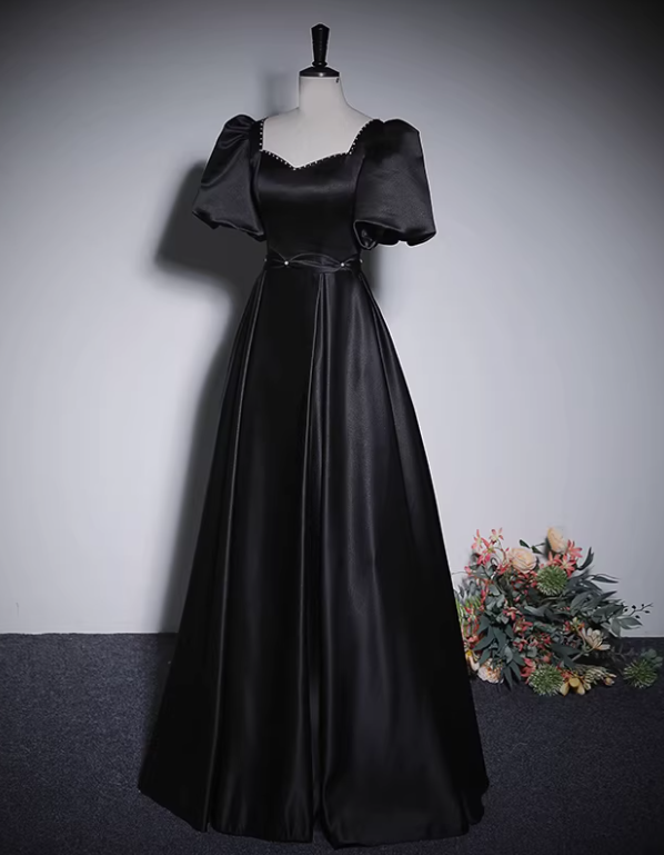 Minimalist Prom Dress Black A Line Sweetheart Pleated Gala Dress Evening Dress Formal Dress D4518