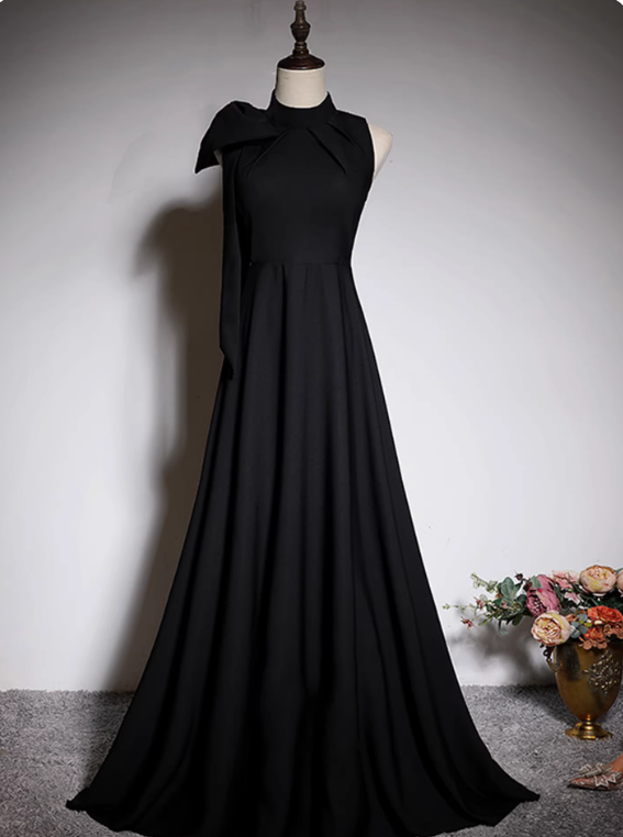 Minimalist Prom Dress Black A Line Crew Neck Pleated Gala Dress Evening Dress Formal Dress D4519