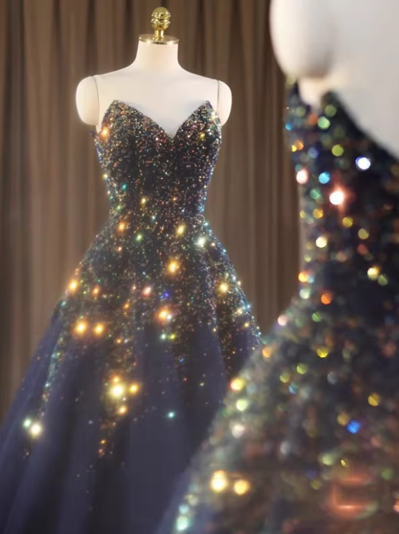 Robe de bal brillante à paillettes et col en cœur, robe de soirée sirène, robe de gala, robe de fête d'anniversaire, D3415