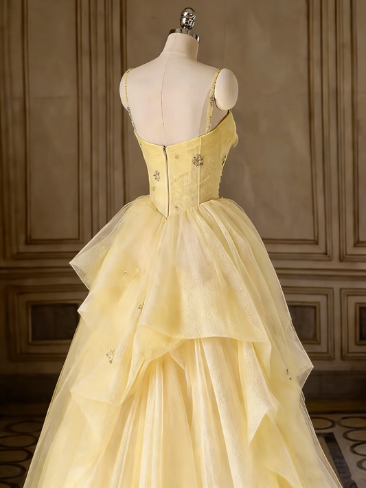 Beauty Prom Dress Spaghetti Straps Pleated Tulle Evening Dress Quinceanera Dress Ball Gown D4548