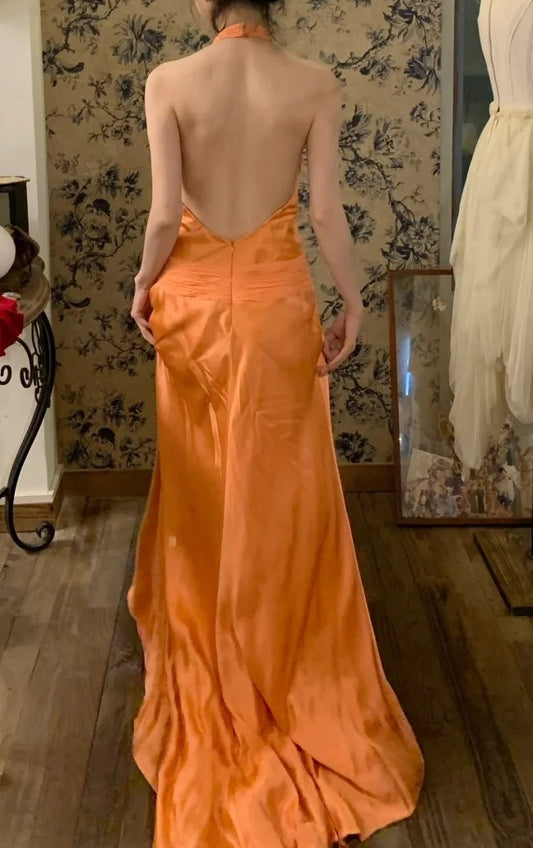 Retro Prom Dress Halter Pleated Gala Dress Cockatail Dress Evening Dress D4563