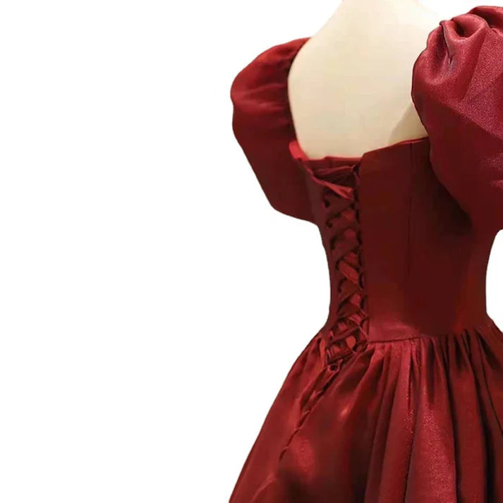 Robe de bal longue en satin bordeaux, coupe trapèze, longueur au sol, robe de soirée formelle MD7562