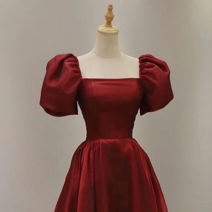 Robe de bal longue en satin bordeaux, coupe trapèze, longueur au sol, robe de soirée formelle MD7562