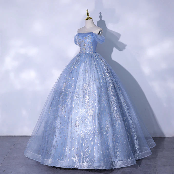 Robe de bal bleu brillant à épaules dénudées, jolie robe de soirée Sweet 16 MD7569