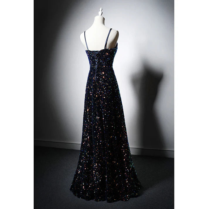 Robe de bal à bretelles spaghetti et paillettes, robe de soirée formelle brillante MD7570