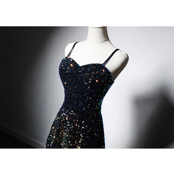 Robe de bal à bretelles spaghetti et paillettes, robe de soirée formelle brillante MD7570