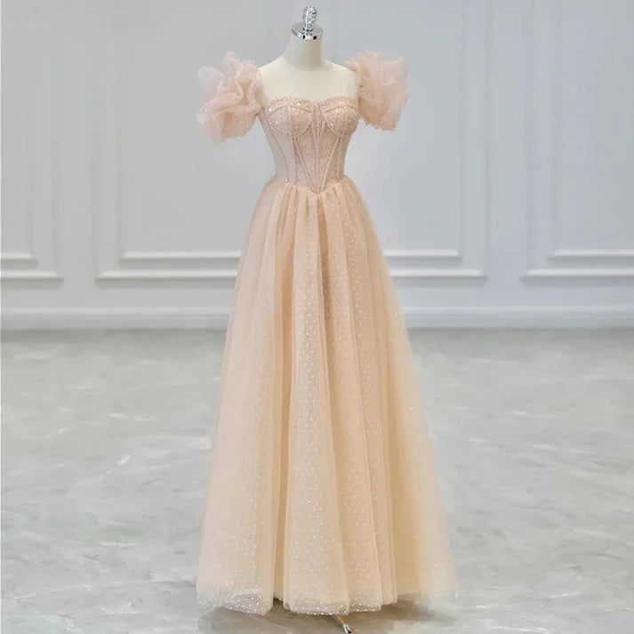 Robe de bal longue rose champagne scintillante, coupe trapèze, robe de soirée scintillante MD7545