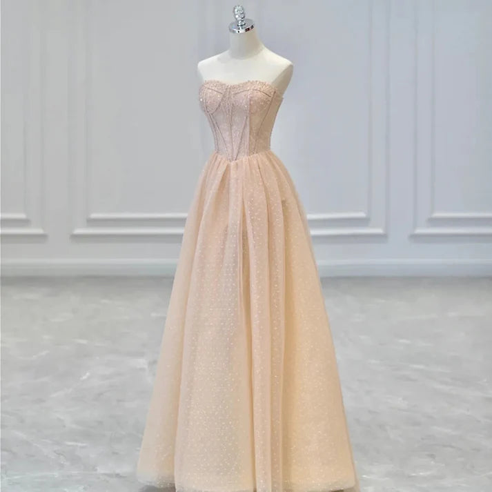 Robe de bal longue rose champagne scintillante, coupe trapèze, robe de soirée scintillante MD7545