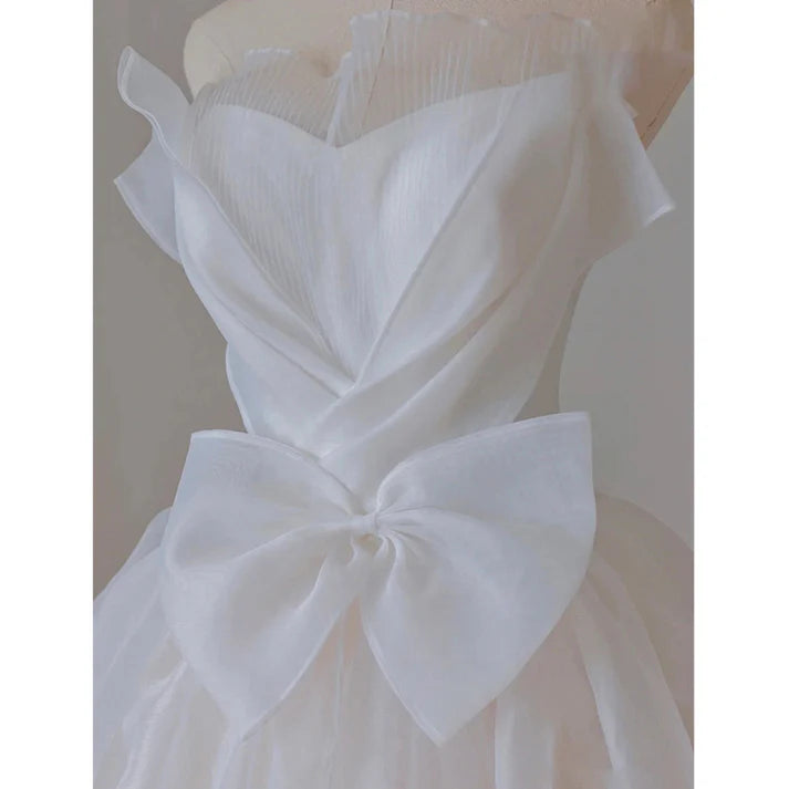 White French Strapless Wedding Gown Bow Tie Long Prom Dress MD7552