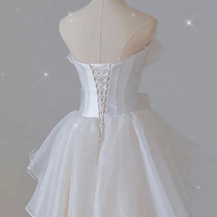 White French Strapless Wedding Gown Bow Tie Long Prom Dress MD7552