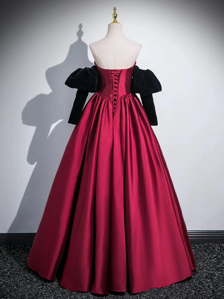 A-Line Satin Dark Red Long Prom Dress, Dark Red Long Evening Dress MD7256