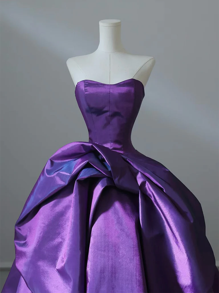 A-Line Sweetheart Neck Purple Long Prom Dress, Satin Purple Long Formal Dress MD7259