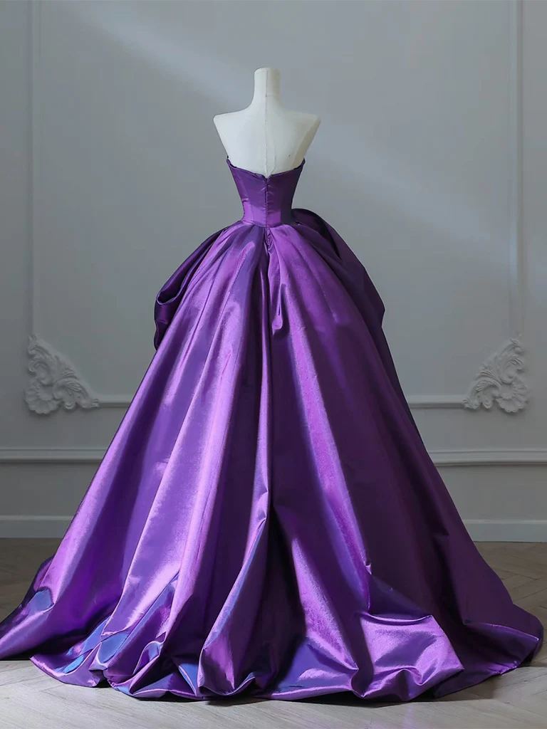 A-Line Sweetheart Neck Purple Long Prom Dress, Satin Purple Long Formal Dress MD7259