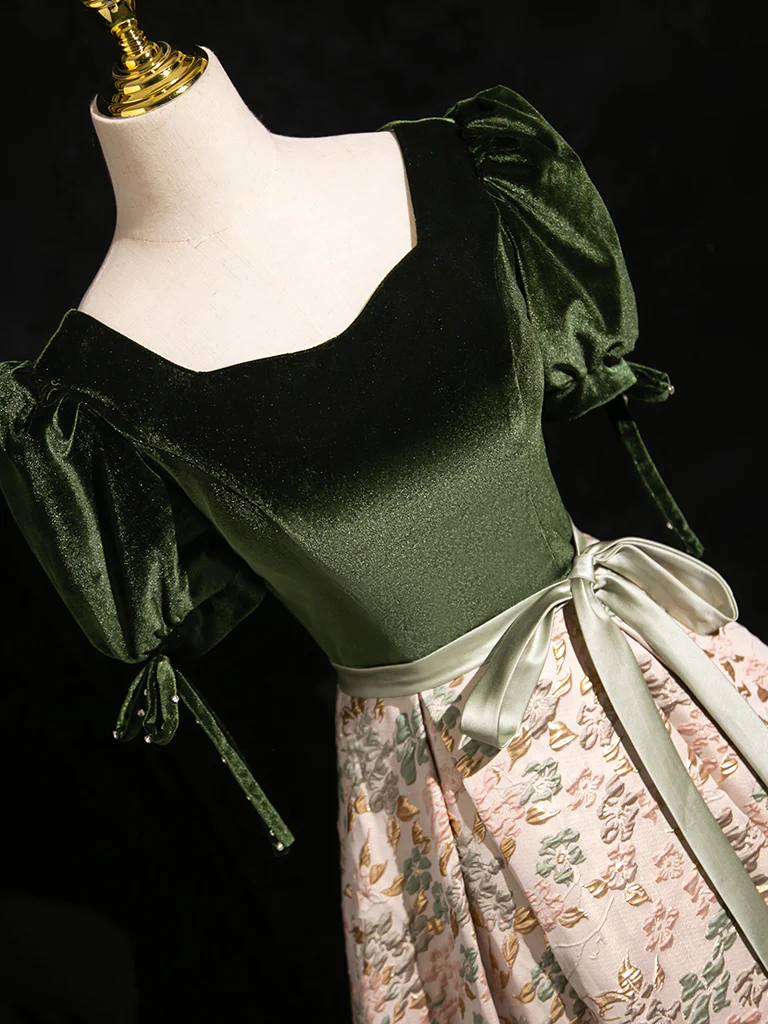 A-Line Satin Velvet Long Prom Dress, Satin Long Formal Dress MD7260