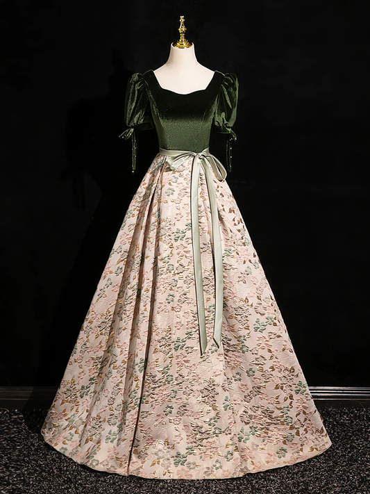 Robe de bal longue en satin et velours, coupe trapèze, robe de soirée longue en satin MD7260