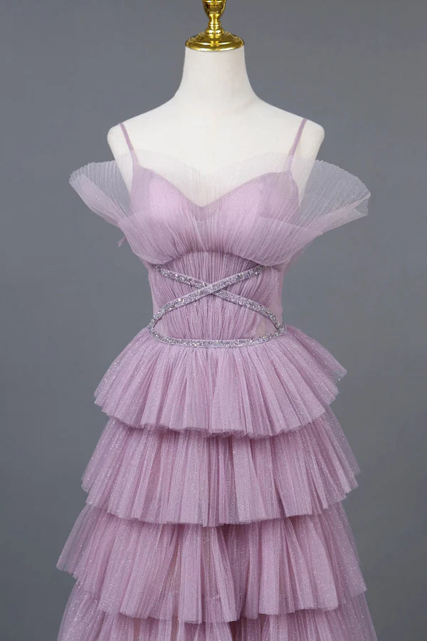 Robe de soirée trapèze à bretelles spaghetti ombrées, robe de bal princesse longue à volants, MD7540