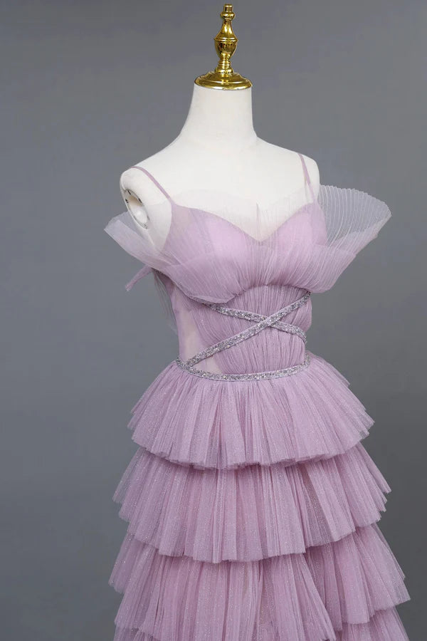 Robe de soirée trapèze à bretelles spaghetti ombrées, robe de bal princesse longue à volants, MD7540