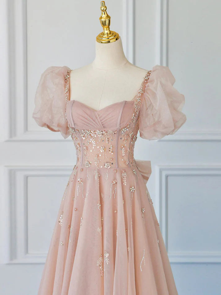 Robe de bal longue rose brillante, coupe trapèze, jolie robe de soirée formelle de style féerique MD7576