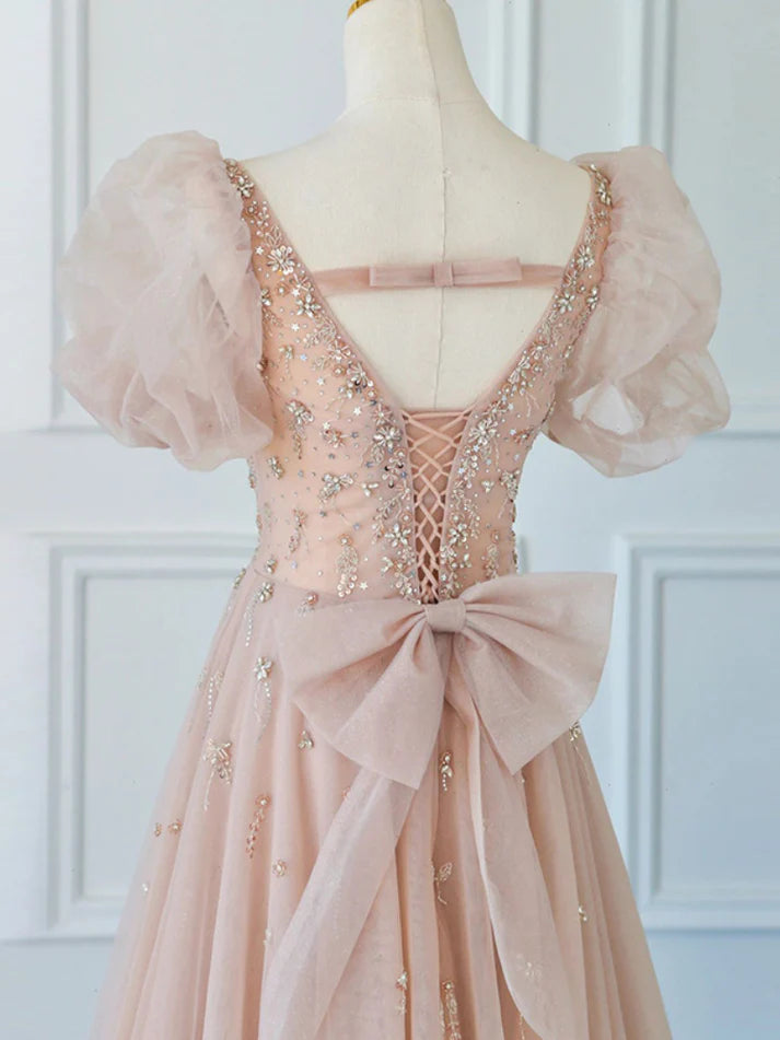 Robe de bal longue rose brillante, coupe trapèze, jolie robe de soirée formelle de style féerique MD7576