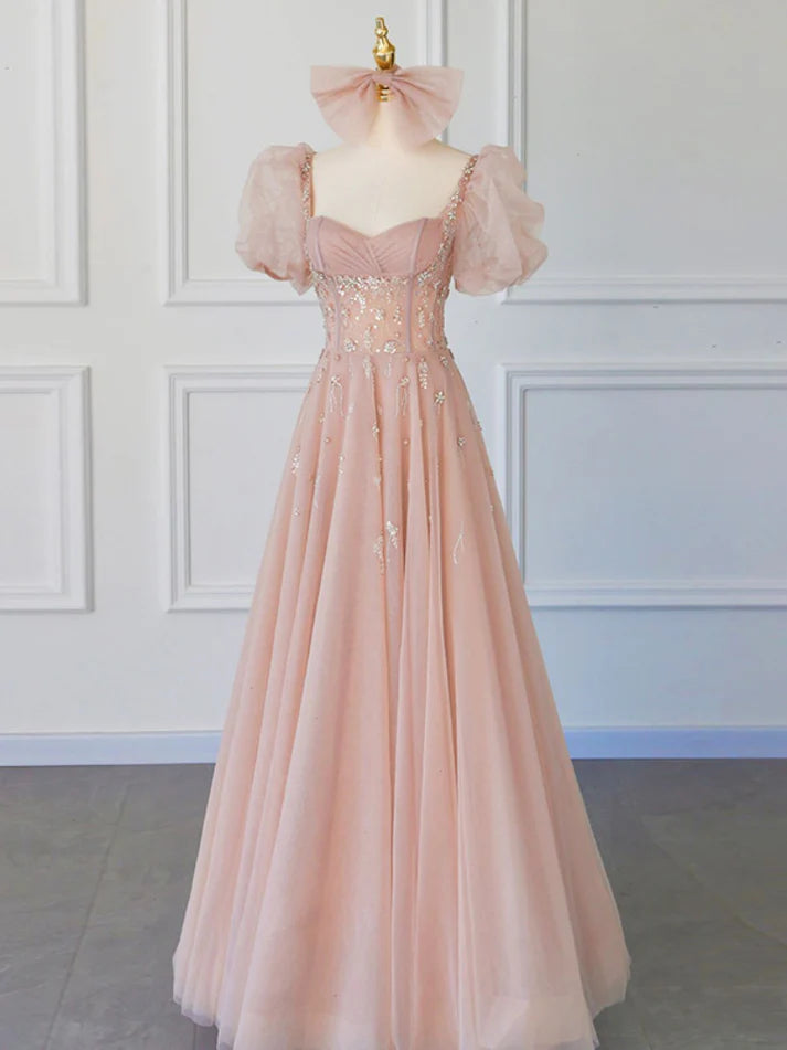 Robe de bal longue rose brillante, coupe trapèze, jolie robe de soirée formelle de style féerique MD7576