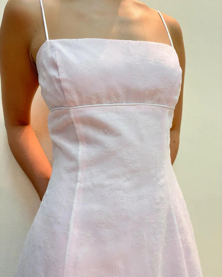 A Line Vintage Pink Long Prom Dress Lace Formal Party Dress MD7616