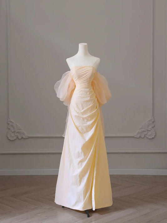 Robe de soirée trapèze champagne à lacets et décolleté plongeant, robe de bal longue champagne MD7624