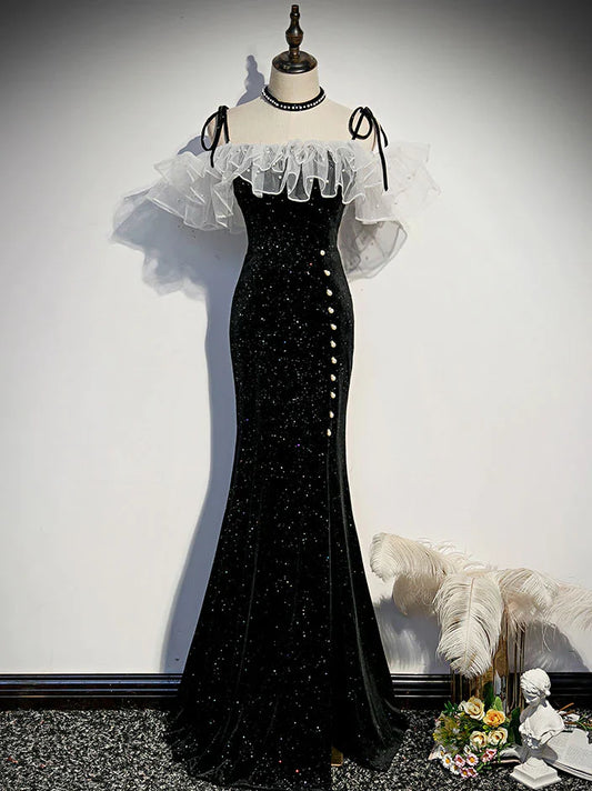 Robe de bal longue noire style sirène, jolie robe de soirée formelle MD7636
