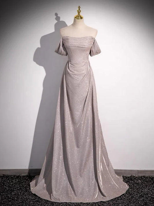 Robe de bal longue et brillante, épaules dénudées, coupe trapèze, robe de soirée formelle, MD7675