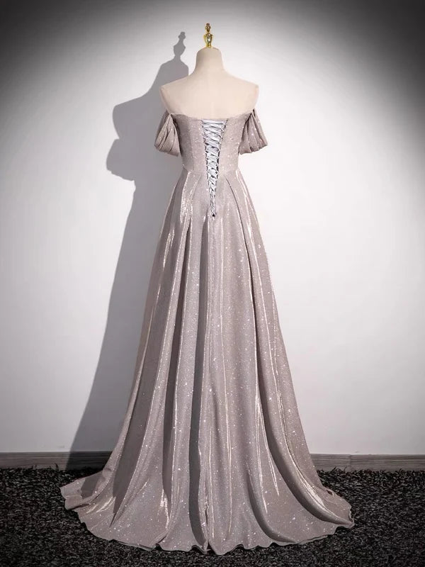 Robe de bal longue et brillante, épaules dénudées, coupe trapèze, robe de soirée formelle, MD7675