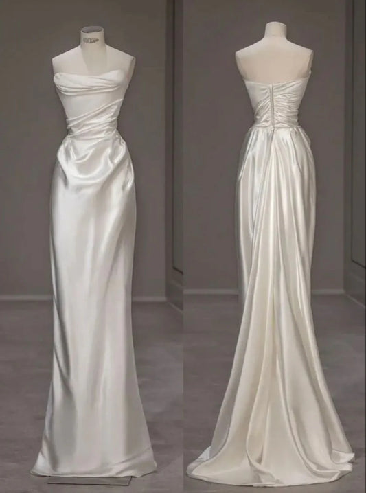 Robe de mariée bustier en satin blanc, robe de soirée formelle, MD7679
