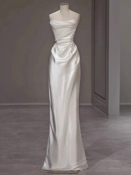 Robe de mariée bustier en satin blanc, robe de soirée formelle, MD7679