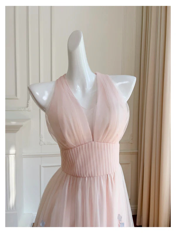 Pink Halter A-Line Appliques Lovely Party Dress Birthday Outfits MD7687