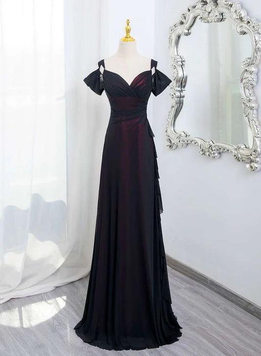 Robe de bal longue style trapèze à épaules dénudées et volants style vintage MD7713