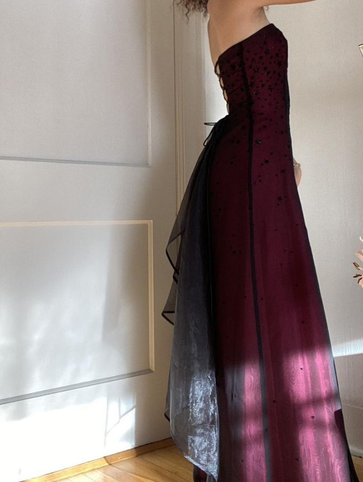 Burgundy Strapless A-Line Vintage Long Evening Party Dress MD7717