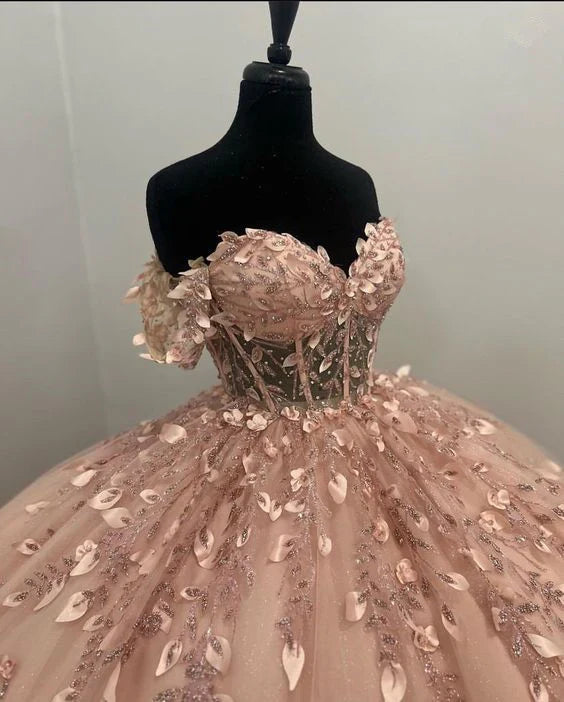 Light Pink Applique Ball Gown Prom Dress Evening Formal Dress MD7732
