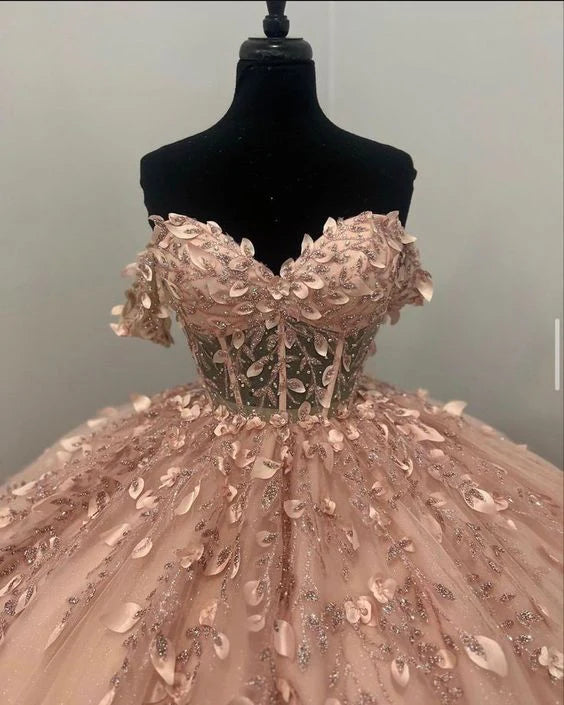 Light Pink Applique Ball Gown Prom Dress Evening Formal Dress MD7732