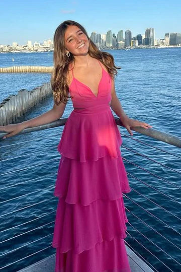 Robe de soirée en mousseline à bretelles spaghetti et col en V, sans manches, à volants, MD7741