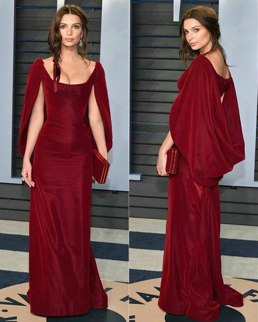 Charmante robe de soirée longue en satin bordeaux style sirène MD7746