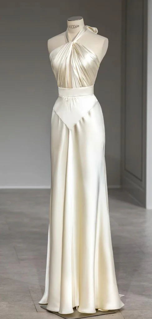 Robe de soirée sirène en satin ivoire élégante, décolleté en V, robe de réception de mariage MD7766