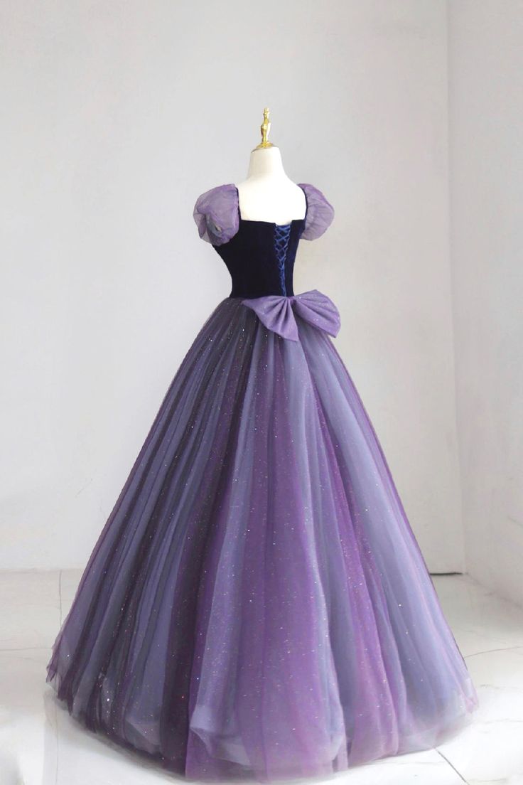 Robe de soirée longue violette élégante coupe trapèze MD7784