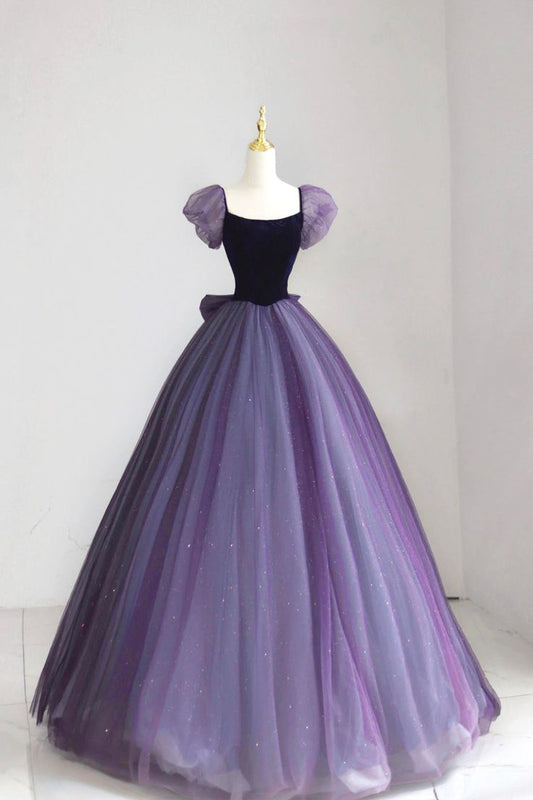 Robe de soirée longue violette élégante coupe trapèze MD7784
