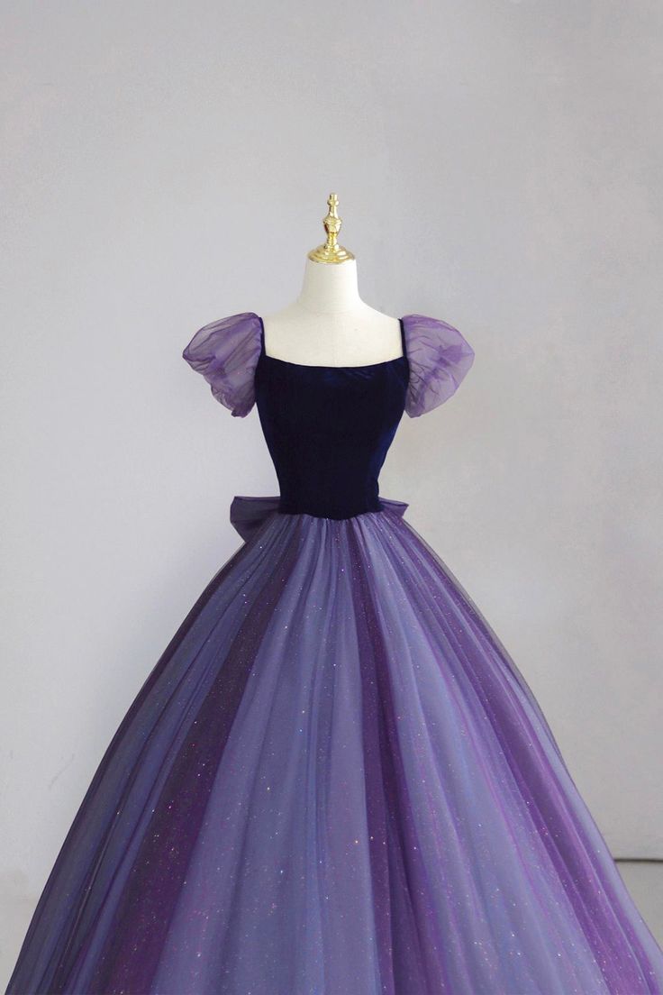 Robe de soirée longue violette élégante coupe trapèze MD7784
