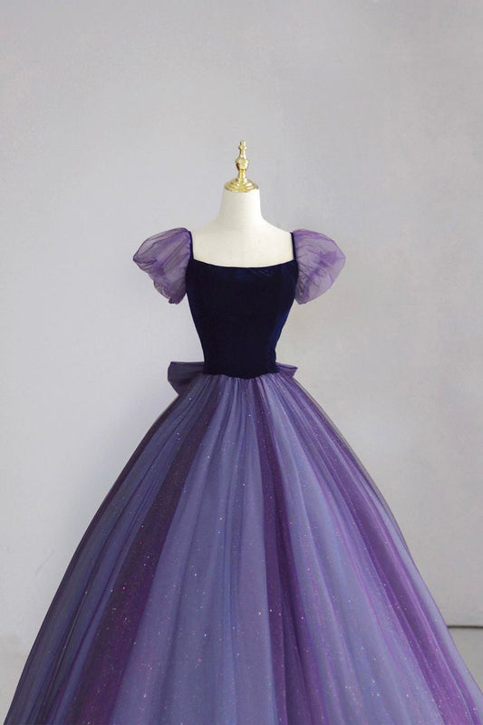 Robe de soirée longue violette élégante coupe trapèze MD7784